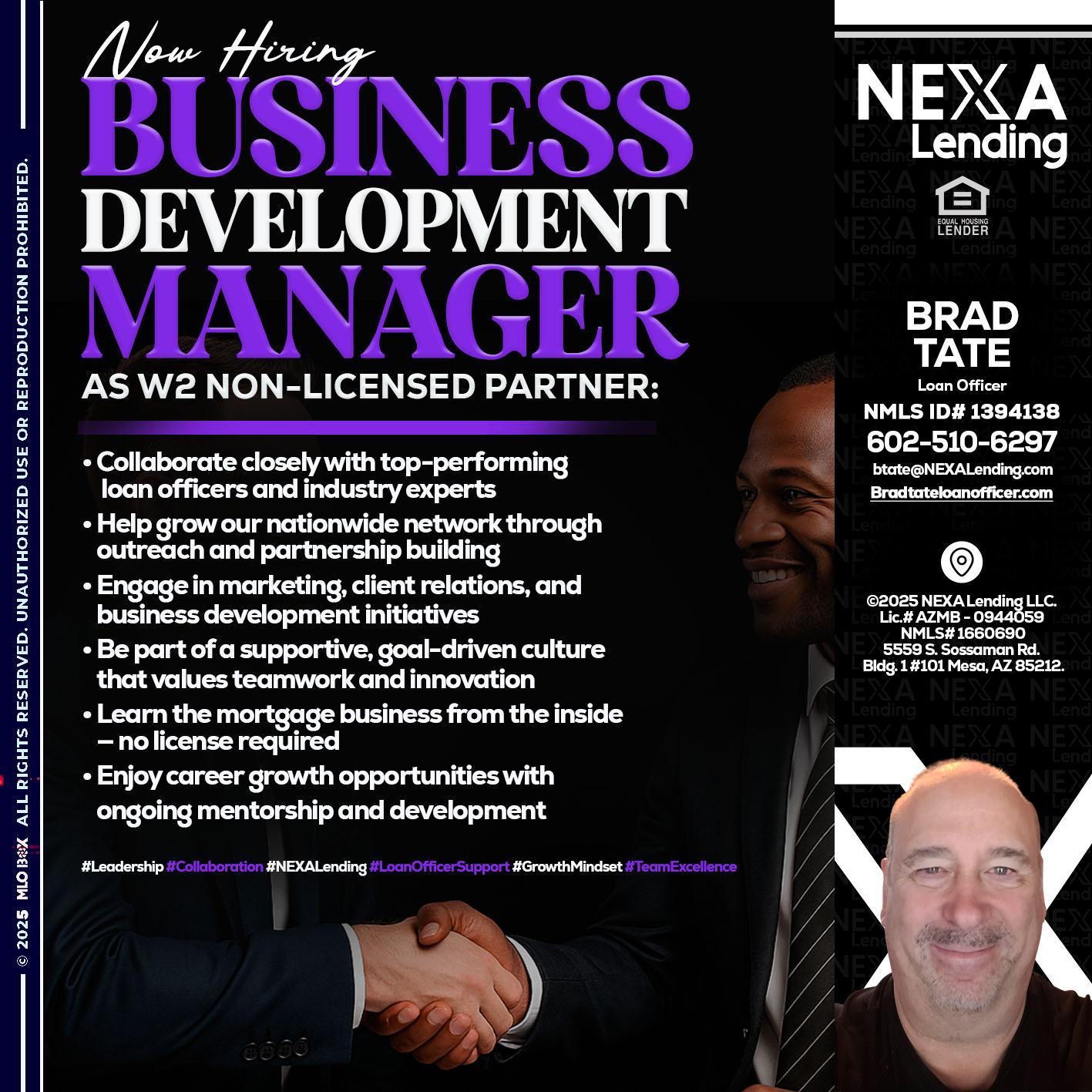 NOW HIRING - Brad Tate -Loan Officer