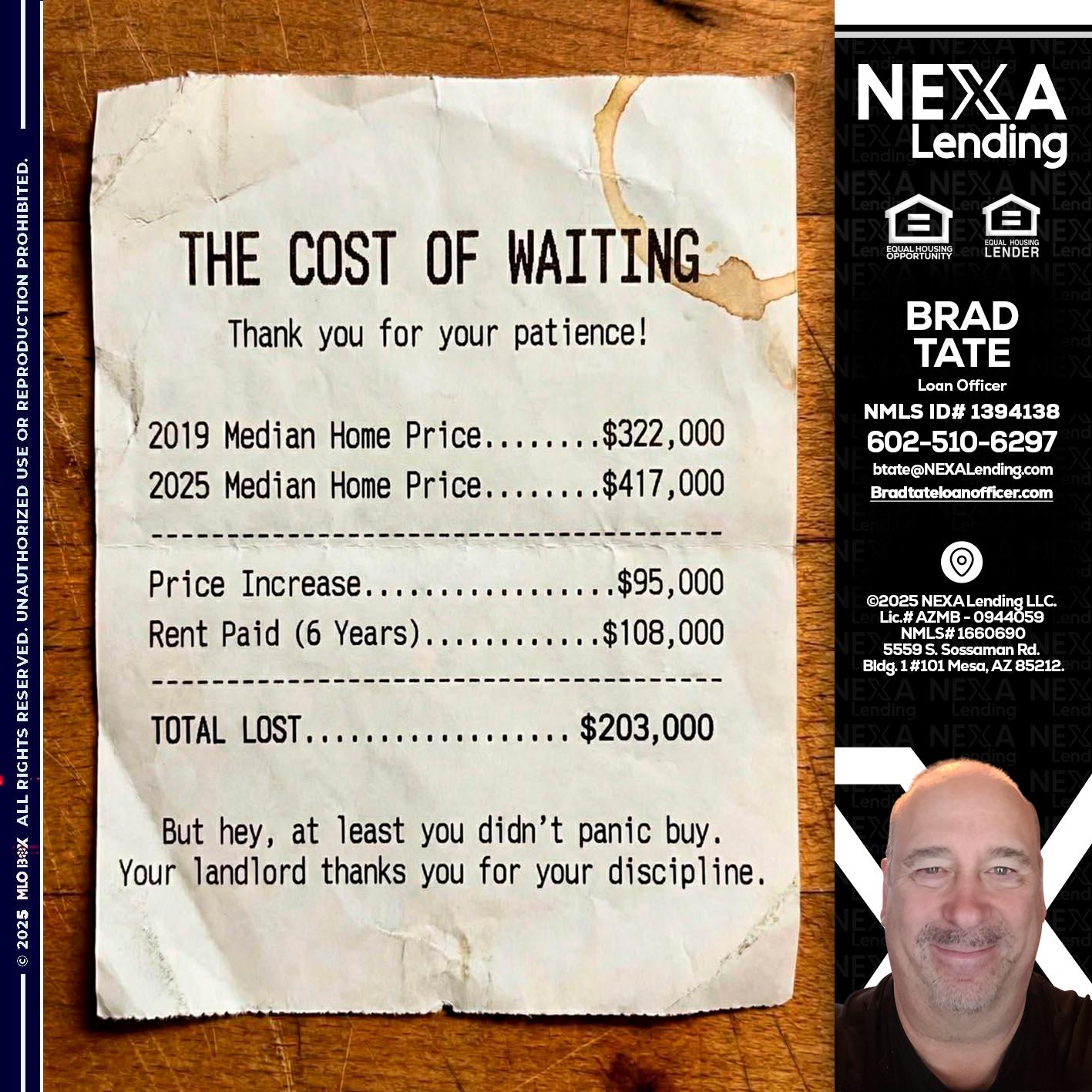 THE COST OF WAITING - Brad Tate -Loan Officer