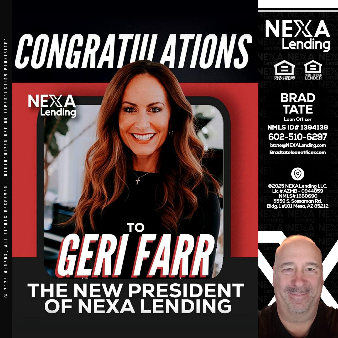 CONGRATULATIONS - Brad Tate -Loan Officer