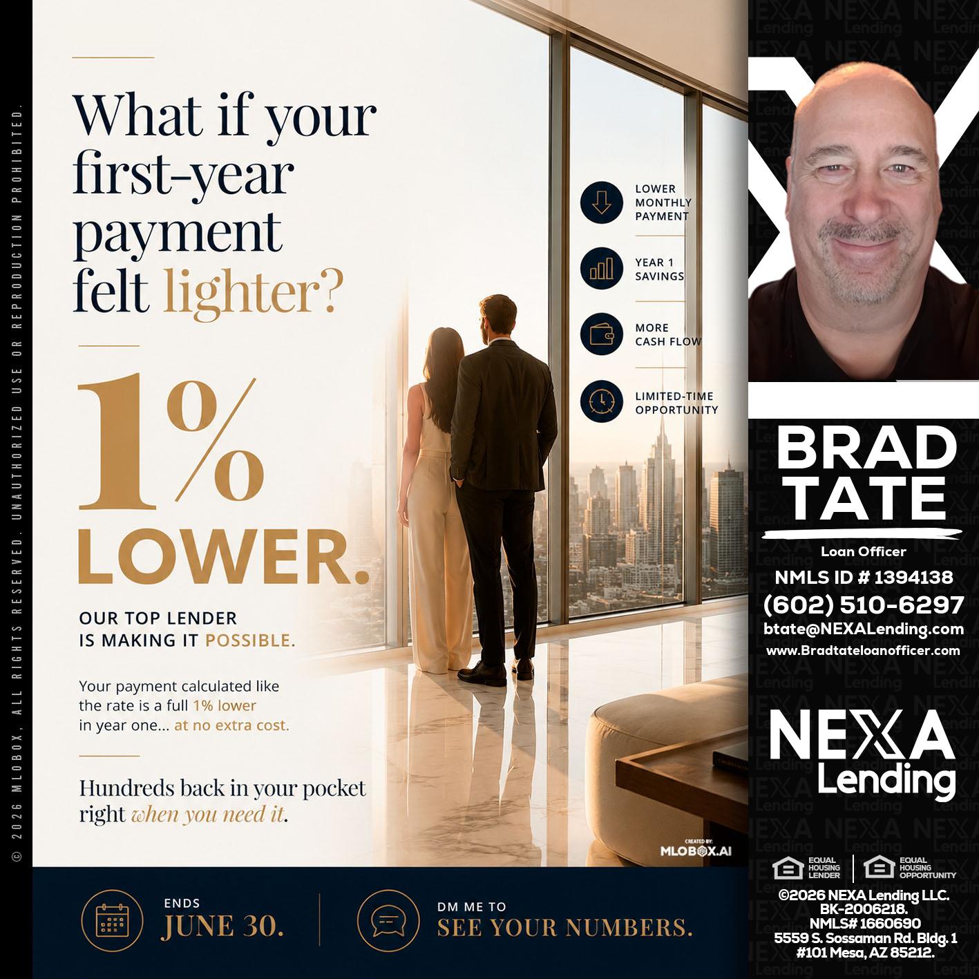 1% lower - Brad Tate -Loan Officer