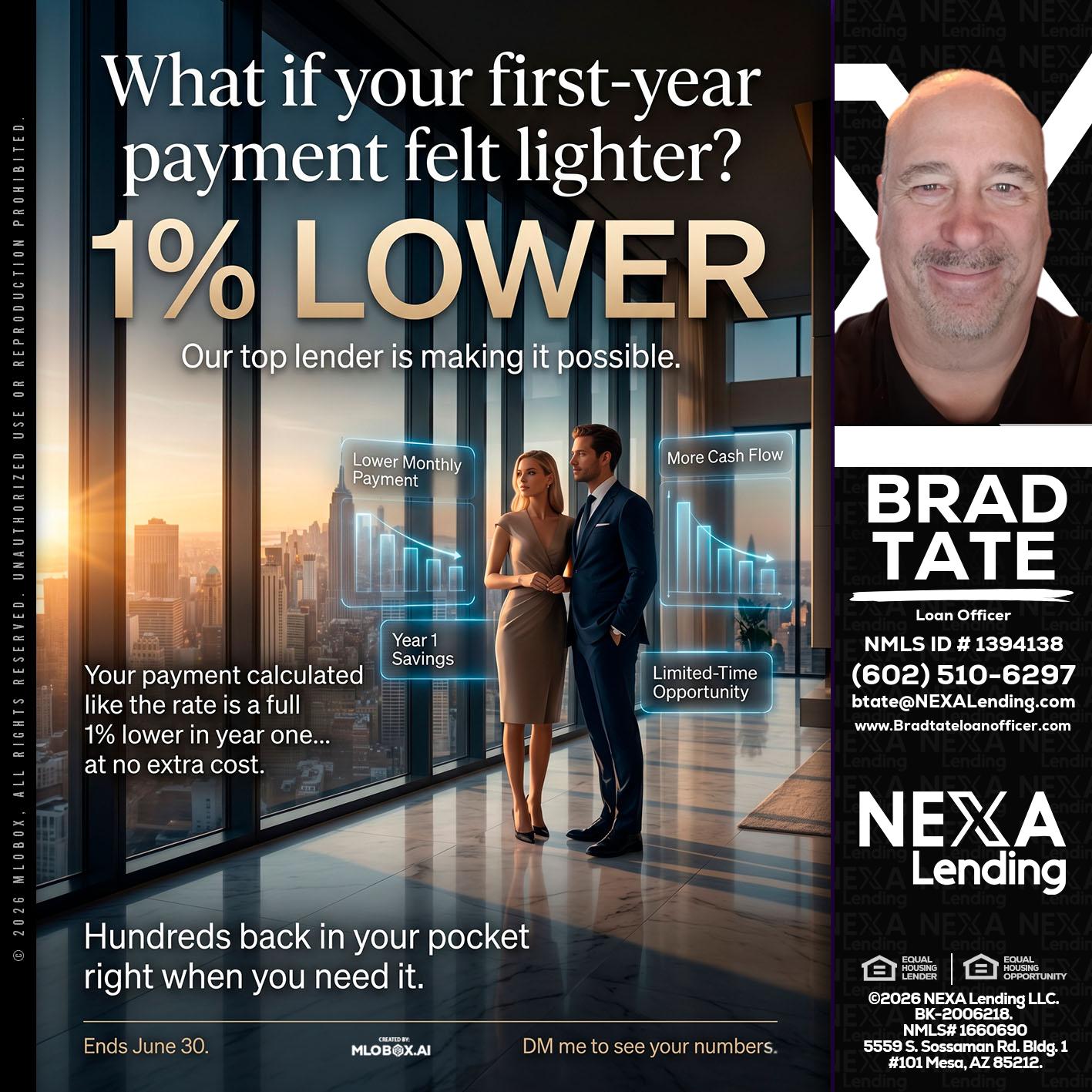 1% LOWER - Brad Tate -Loan Officer