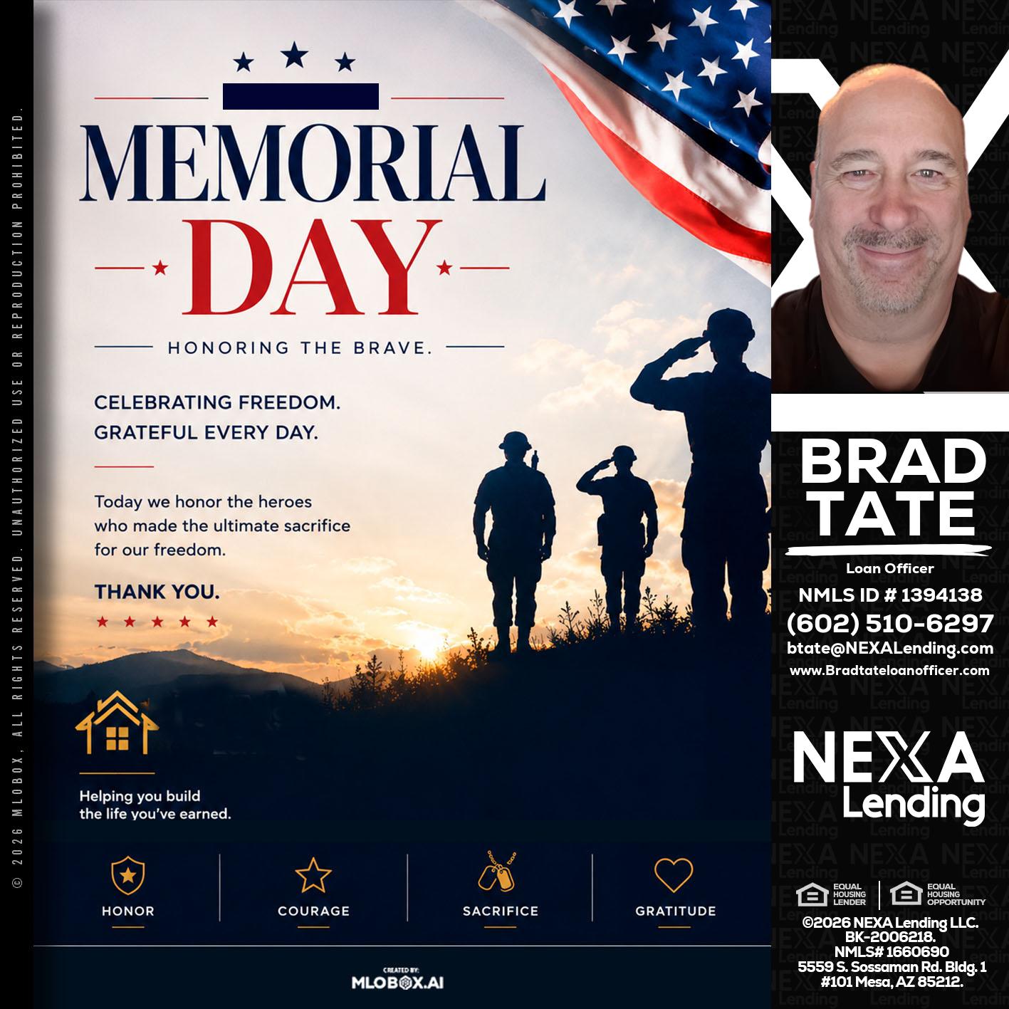 MEMORIAL DAY - Brad Tate -Loan Officer