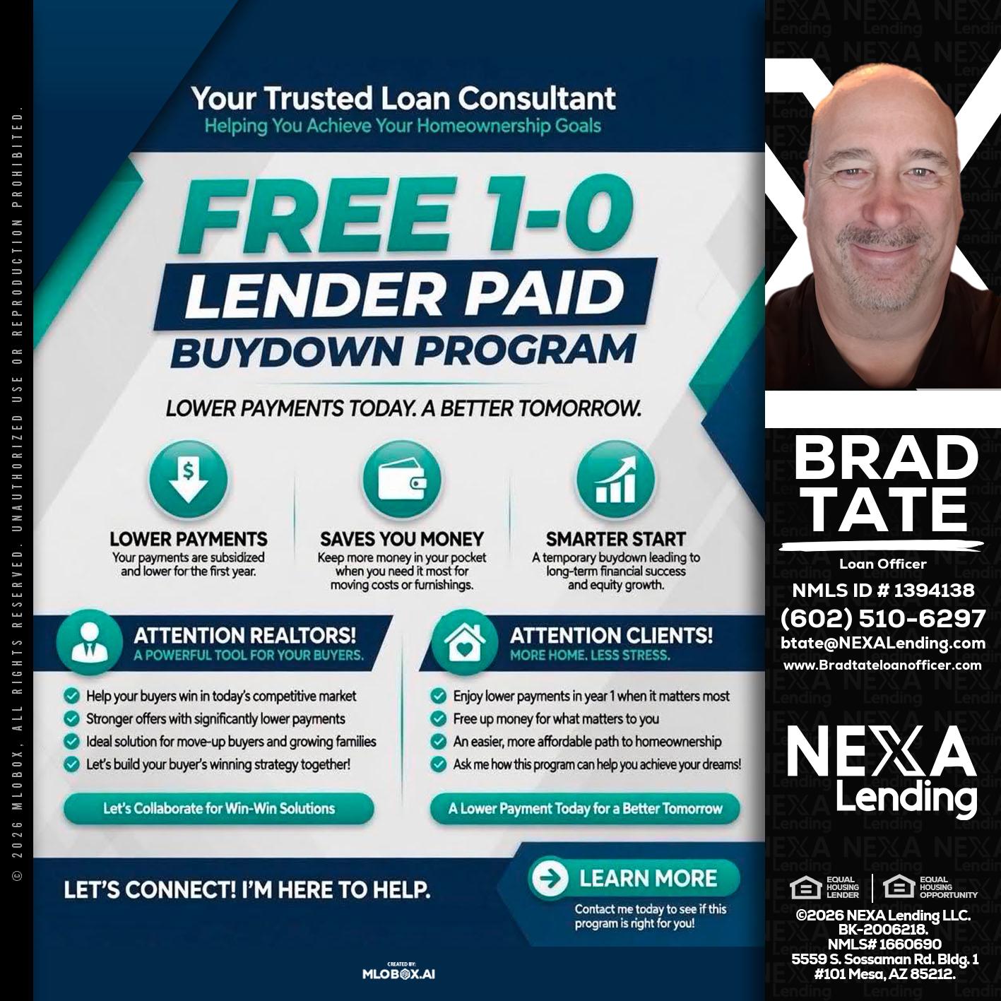 FREE 1-0 - Brad Tate -Loan Officer