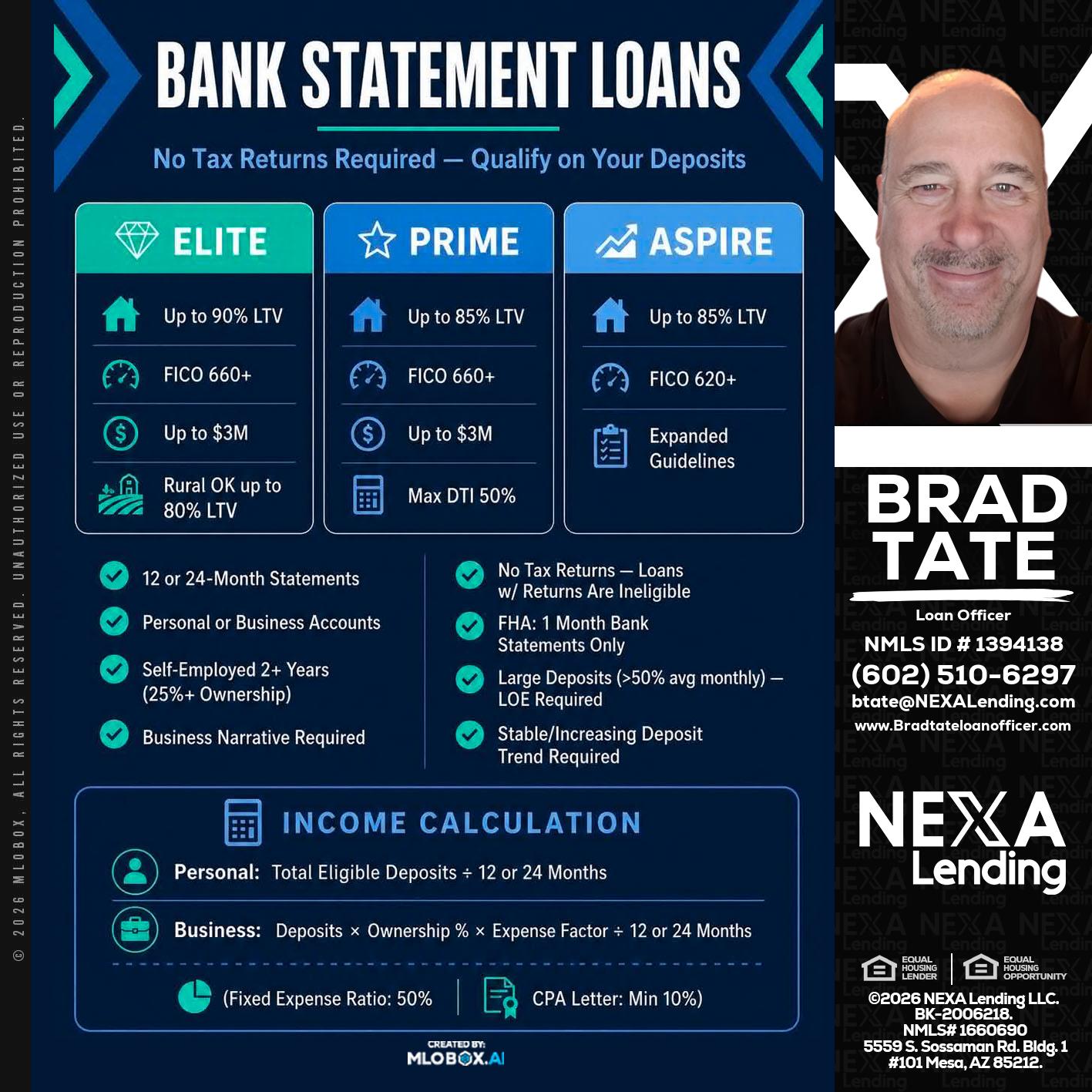 BANK STATEMENT - Brad Tate -Loan Officer